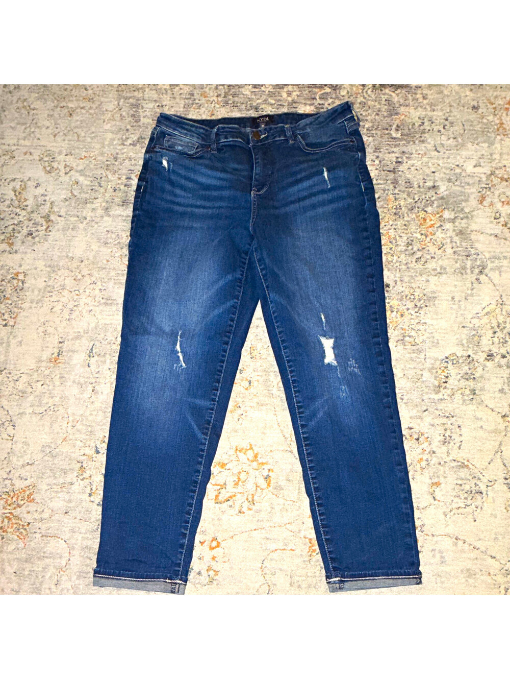 NYDJ Lift Tuck Women’s Jeans Dark Wash Blue Stretch 5-Pocket Distressed A308